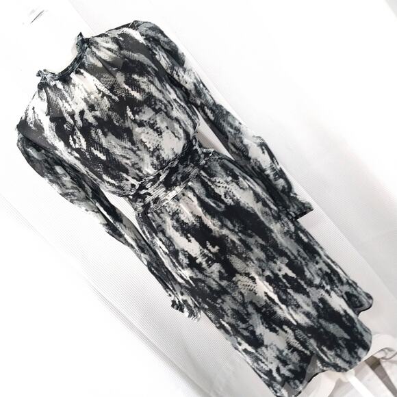 NWOT! VERA WANG/SIMPLY VERA! STORMY BLACK, GRAY CHIFFON RUCHED WAIST DRESS! SZ S - Picture 9 of 9